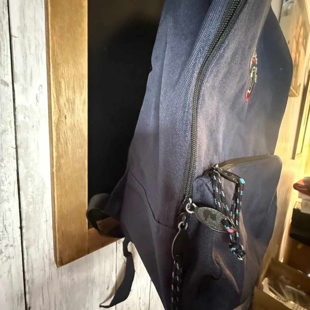 Vintage Rare Duck Head Backpack Book Bag Front Zipper Pocket Navy Blue